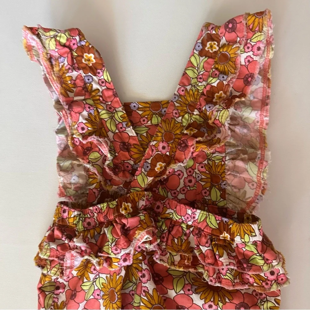 Wonder Nation Floral Overalls - Pink and Yellow